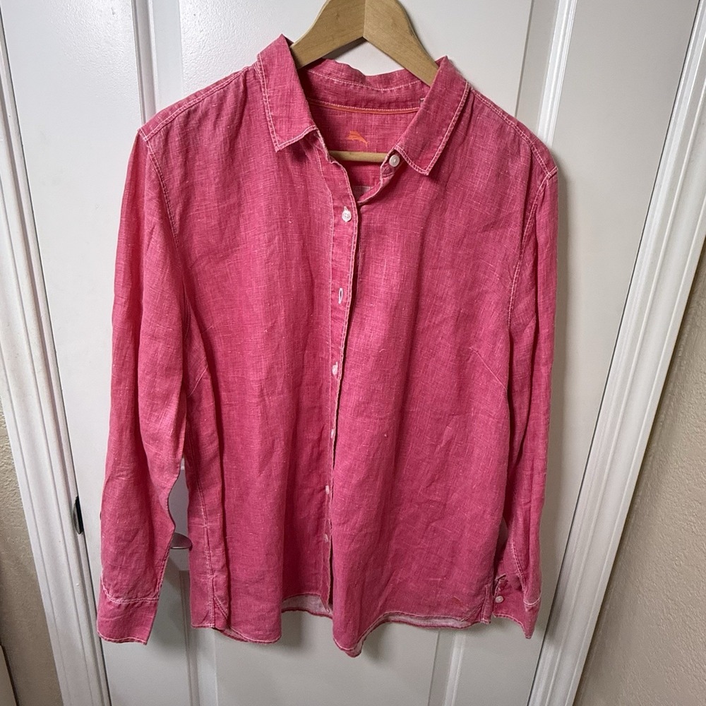 Tommy Bahama Men’s XL Pink 100% Linen Long Sleeve Button Up Shirt Relaxed
